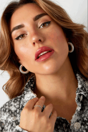 Silver Hoop Earrings with Striped Design