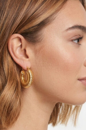 Gold Hoop Earrings with Striped Design