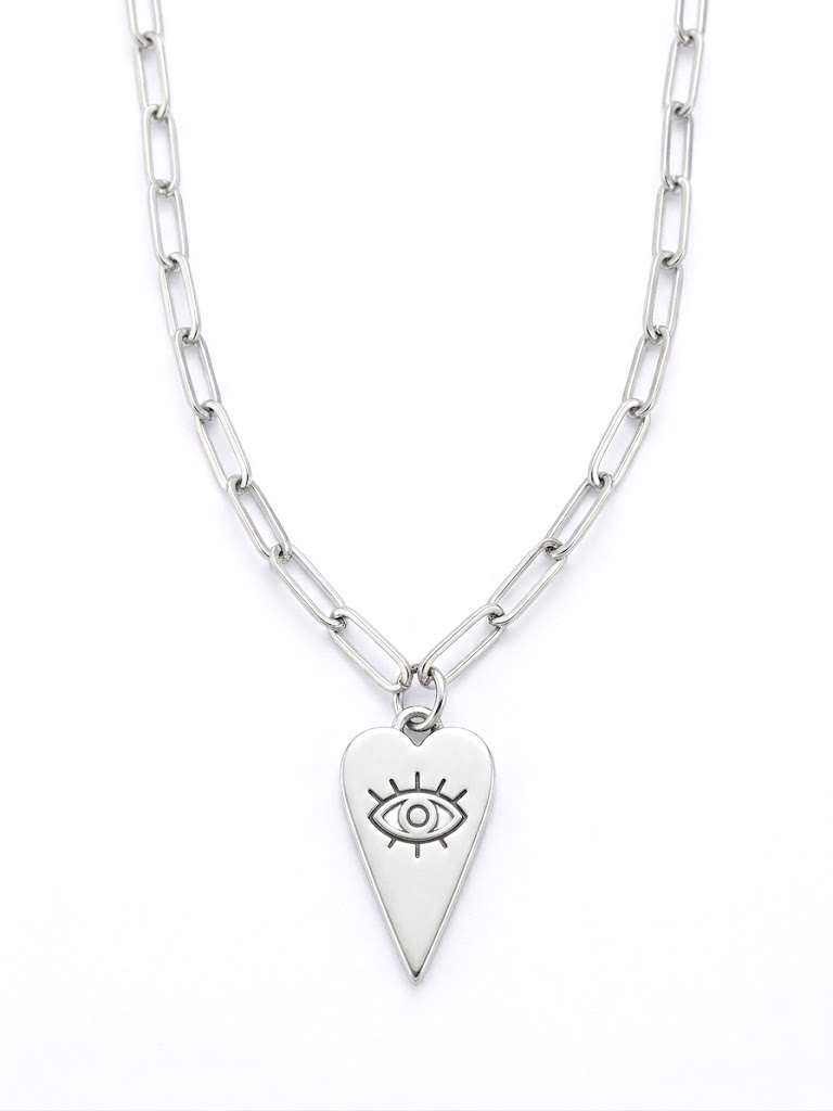 Silver Heart Eye Necklace